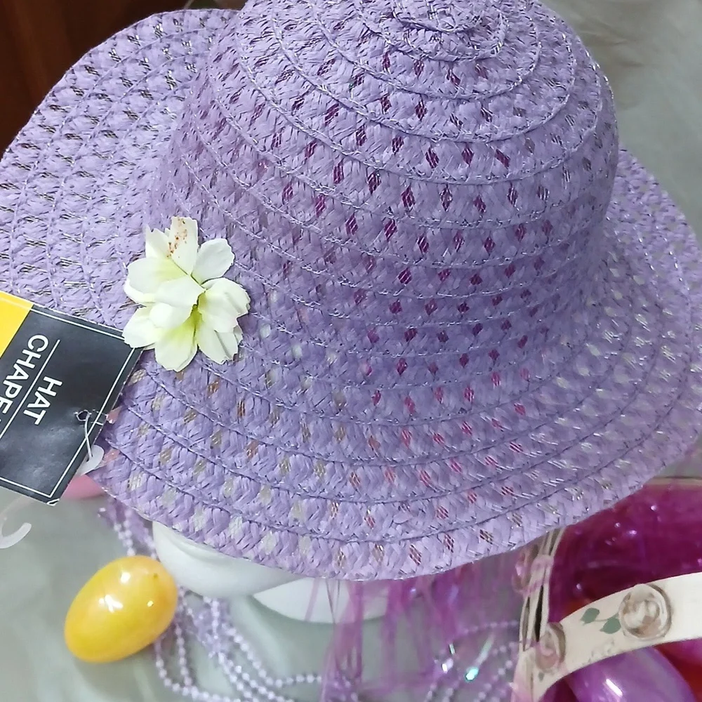 Purple Girls Eastet Hat With Flower